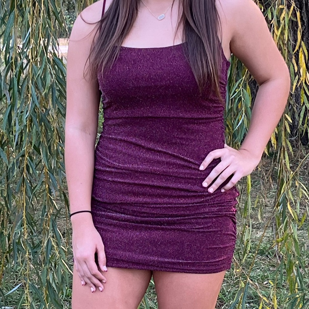 Burgundy sparkling mini dress